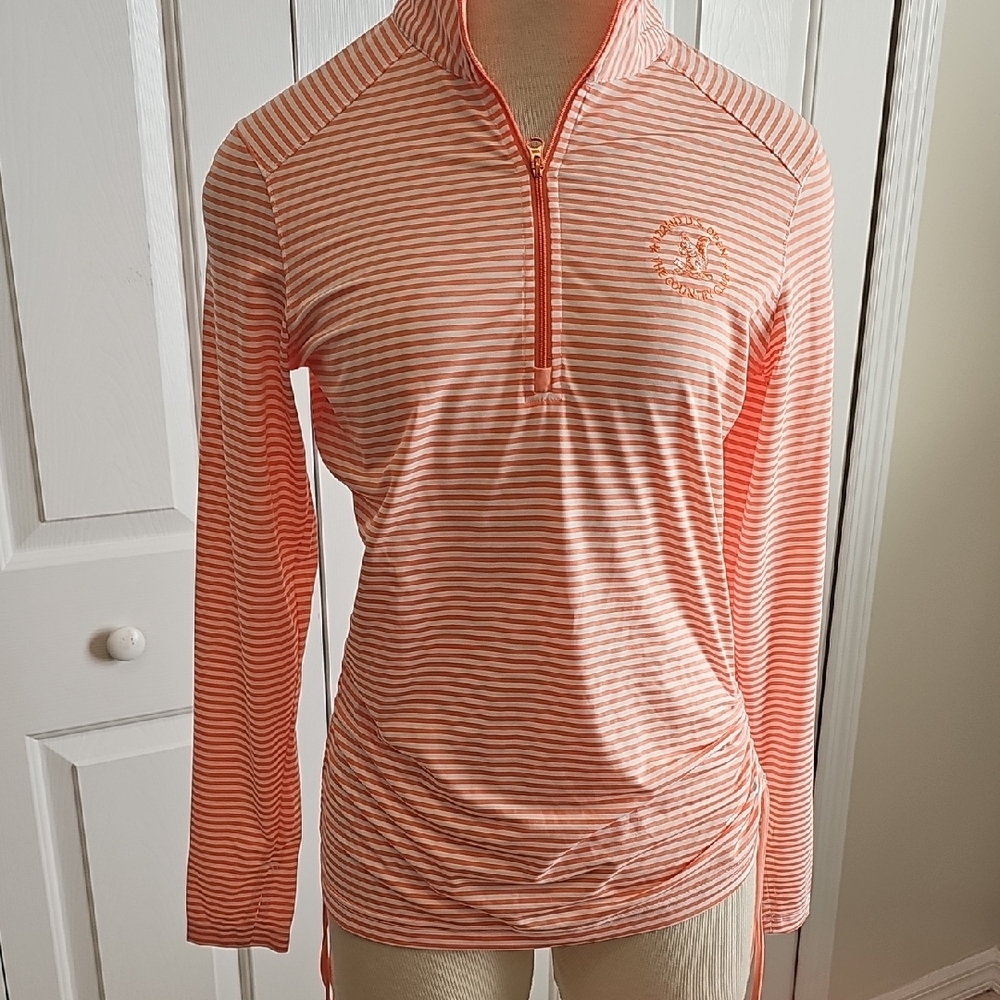 Straight Down Striped Quarter-Zip Pullover Top, Golf, Tennis. Sz Small. US Open‎